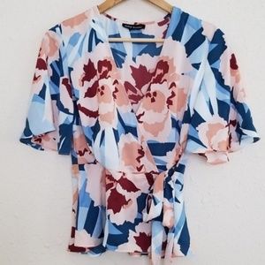 Paris Sunday Floral Wrap Up Blouse
